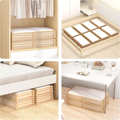 Wisuce 2 Packs Bamboo Under Bed Storage Organizer with Wheels White Small | 360° Lockable Wheels,120lbs Load Capacity, Multi-scene ,Dustproof Clear Storage Bag, Large Capacity,Easy Quick Assembly