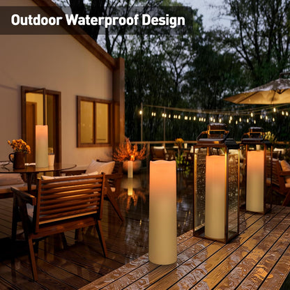 14"×4" Large Outdoor Flameless Candles with Remote Waterproof Battery Operated Candles with Timer LED Pillar Candles Flicking for Home Decoration Porch Wedding Fireplace Lantern, Ivory-Yellow 2Pcs
