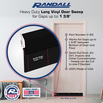 Randall Manufacturing V-63-BR All-Season Door Sweep, Heavy Duty Aluminum, Ideal for Residential & Commercial Use, Easy Installation with Heavy Rubber Seal, Ensure Comfort and Security (3 FT, Brown)