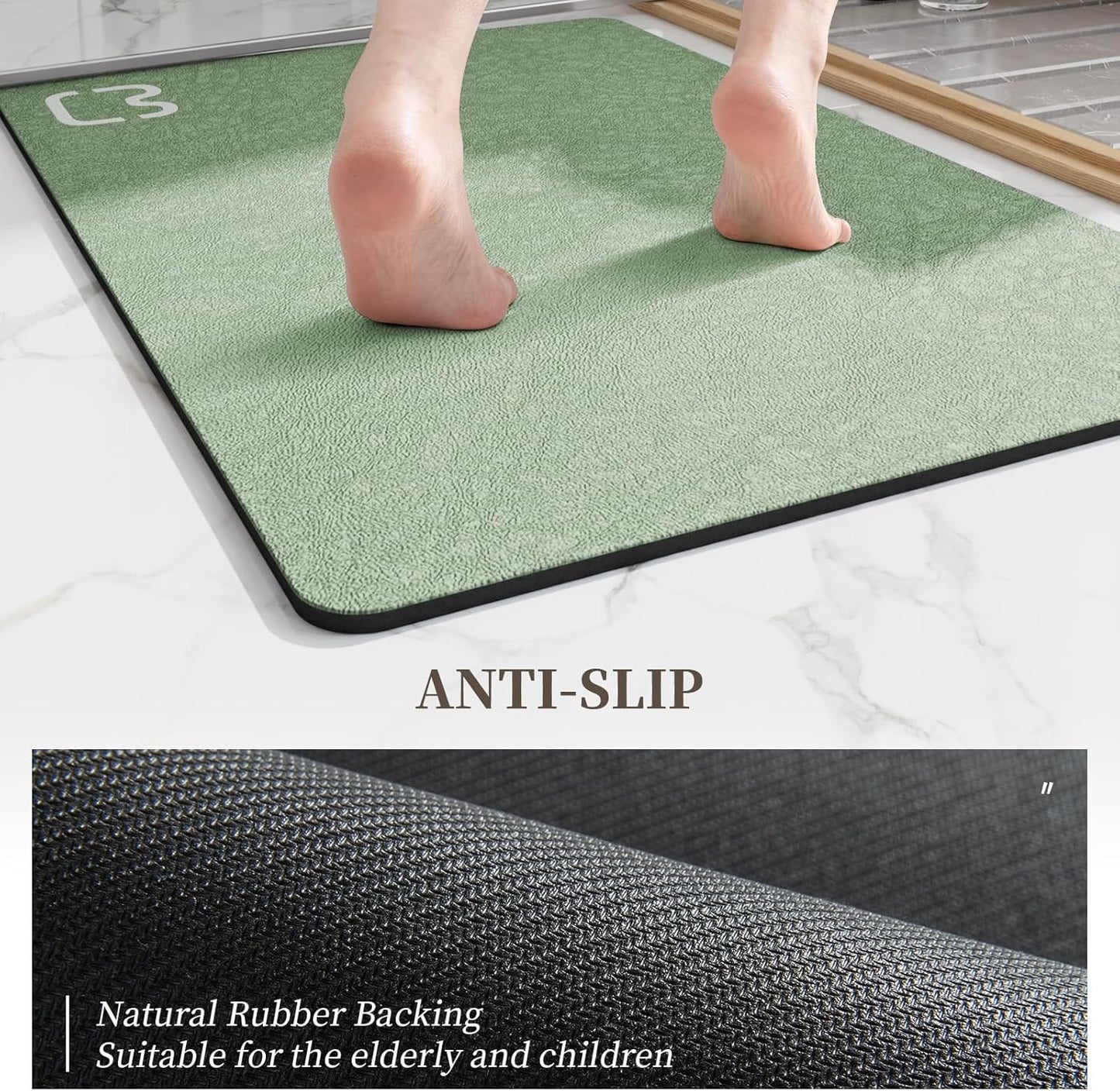 Diatomaceous Earth Bath Mat Rugs Super Absorbent Diatomite Stone Bath Mat Non Slip Quick Dry Thin Bathroom Mat Fit Under Door, Floor Rugs in Front of Bathtub, Shower Room, Sink,15.7"x23.6", Grey
