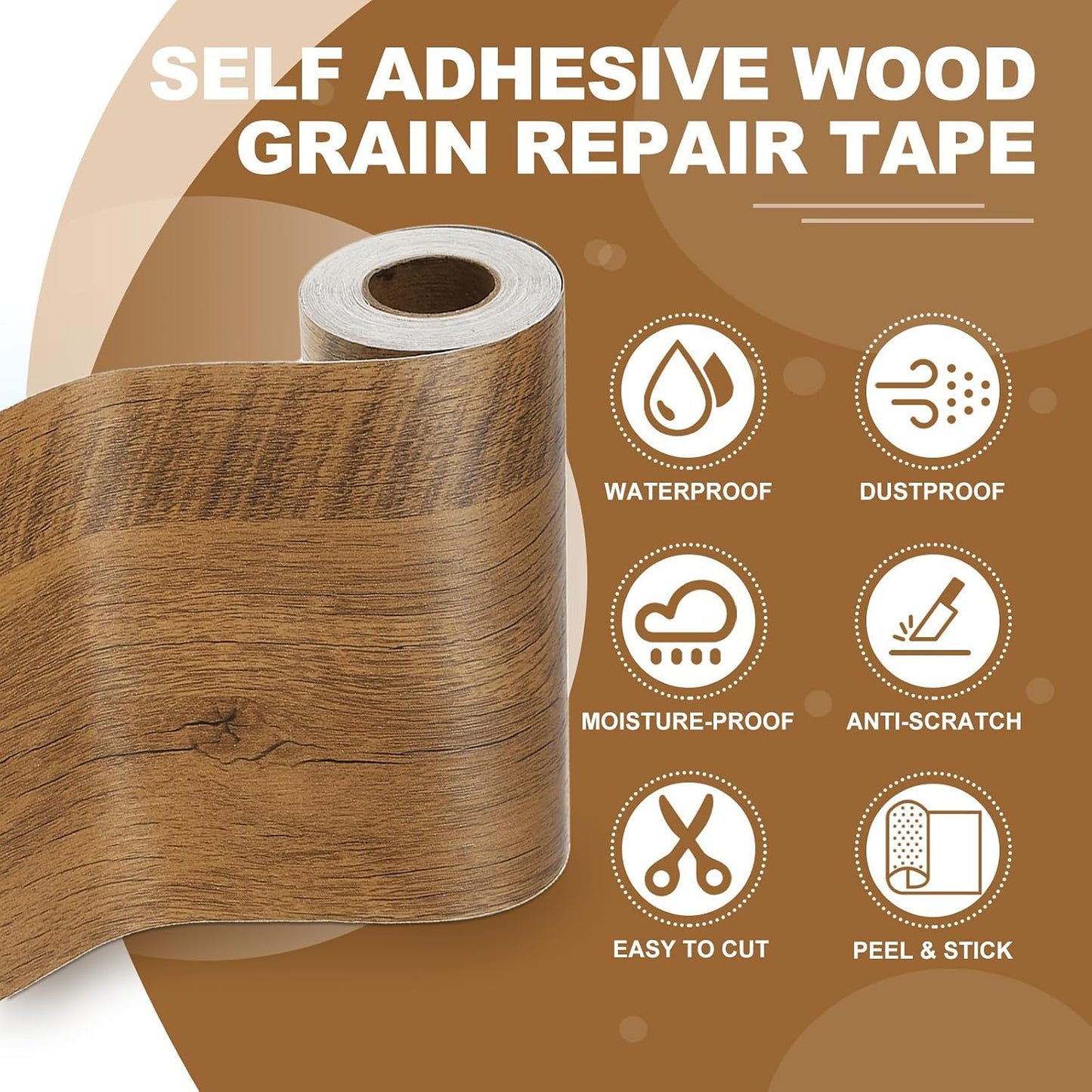 PATIKIL Self Adhesive Wood Grain Repair Tape 33'x 3", Multi-Use Realistic Wood Grain Repair Patch for Furniture Floor Door Table Chair Windows Handicraft DIY, Yellow Teak
