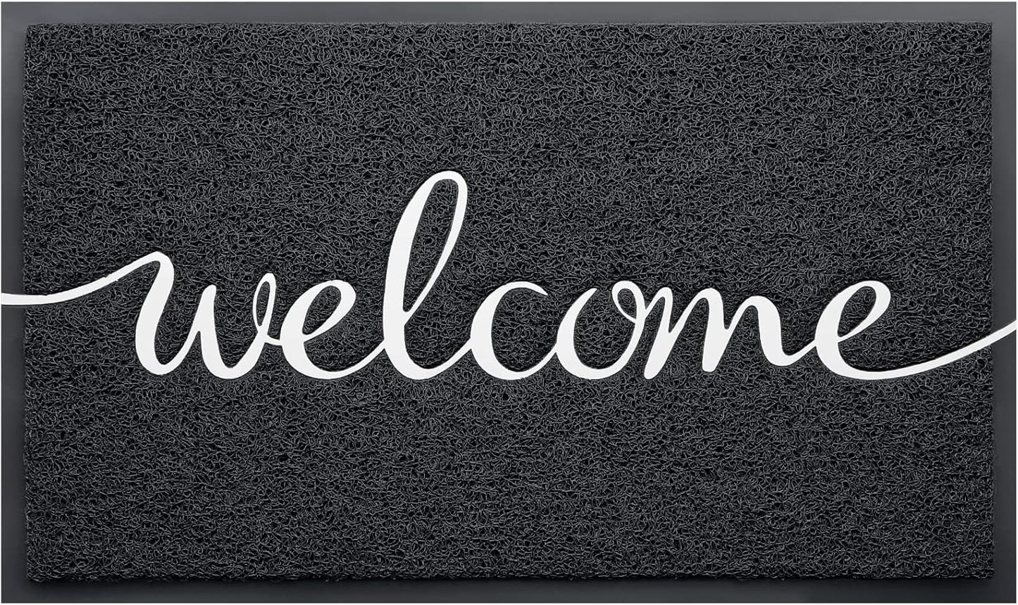 CozyBounty Black Door Mat Welcome Mats Outdoor Indoor Non-Slip Doormat for Entryway Low-Profile Floor Mat for Yard, Garage, High Traffic Areas (30"x17.5", Black)