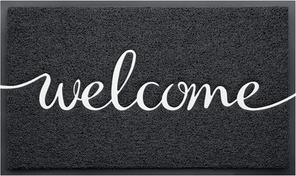 CozyBounty Black Door Mat Welcome Mats Outdoor Indoor Non-Slip Doormat for Entryway Low-Profile Floor Mat for Yard, Garage, High Traffic Areas (30"x17.5", Black)