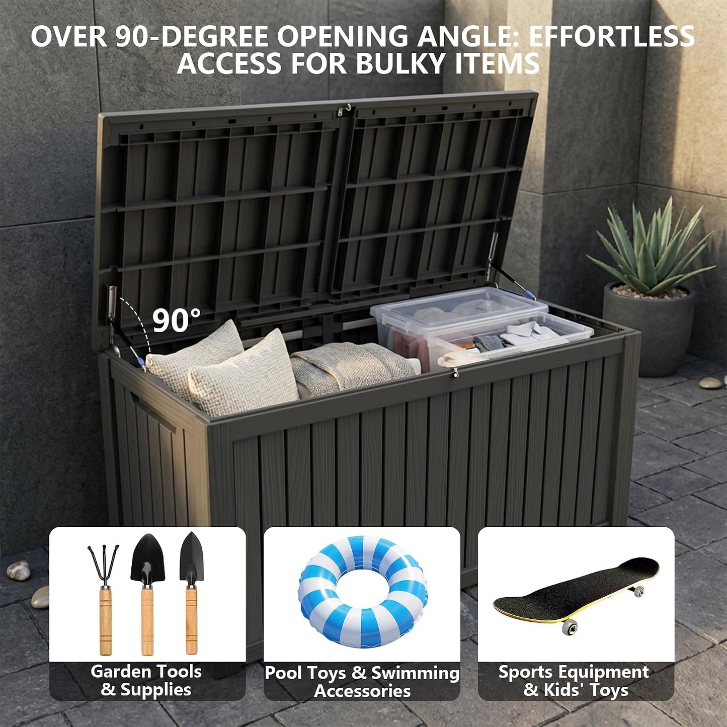 Outdoor Storage Box, 320 Gallon Waterproof Deck Box [Upgraded 3.0], Dual Gas-Spring Ultimate Resin Organizer for King Cushions, Heavy-Duty Lockable Estate Storage Bench, Backyard BBQ, Black