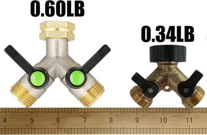 EJW Hose Splitter 2 Way, Garden Hose Splitters, 2 Way Faucet Splitter, Water Spigot Splitter, RV Brass Hose Splitter, Two way Hose Bib Splitter, Double Hose Connector, Hose Valve 3/4 Inch GHT Thread.