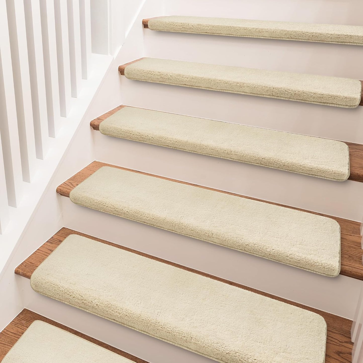 PURE ERA Carpet Stair Treads Ultra Plush 9.5" X 30"Soft Bullnose Indoor Stair Protectors Pet-Friendly Non-Slip Skid Resistant Tape Free Washable Reusable(2 Pieces,Brown)