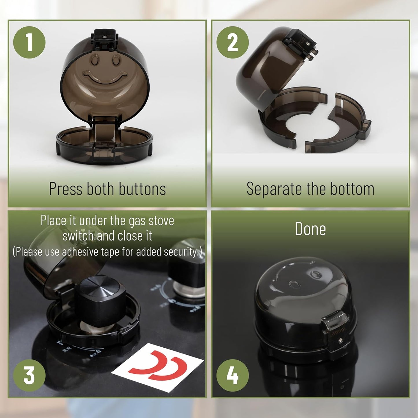 Bates- Stove Knob Safety Covers, Universal Size, 5 Pack, Black, Double Key Design, Heat Resistant Oven Knob Covers for Child Safety, Stove Guard Baby Proofing