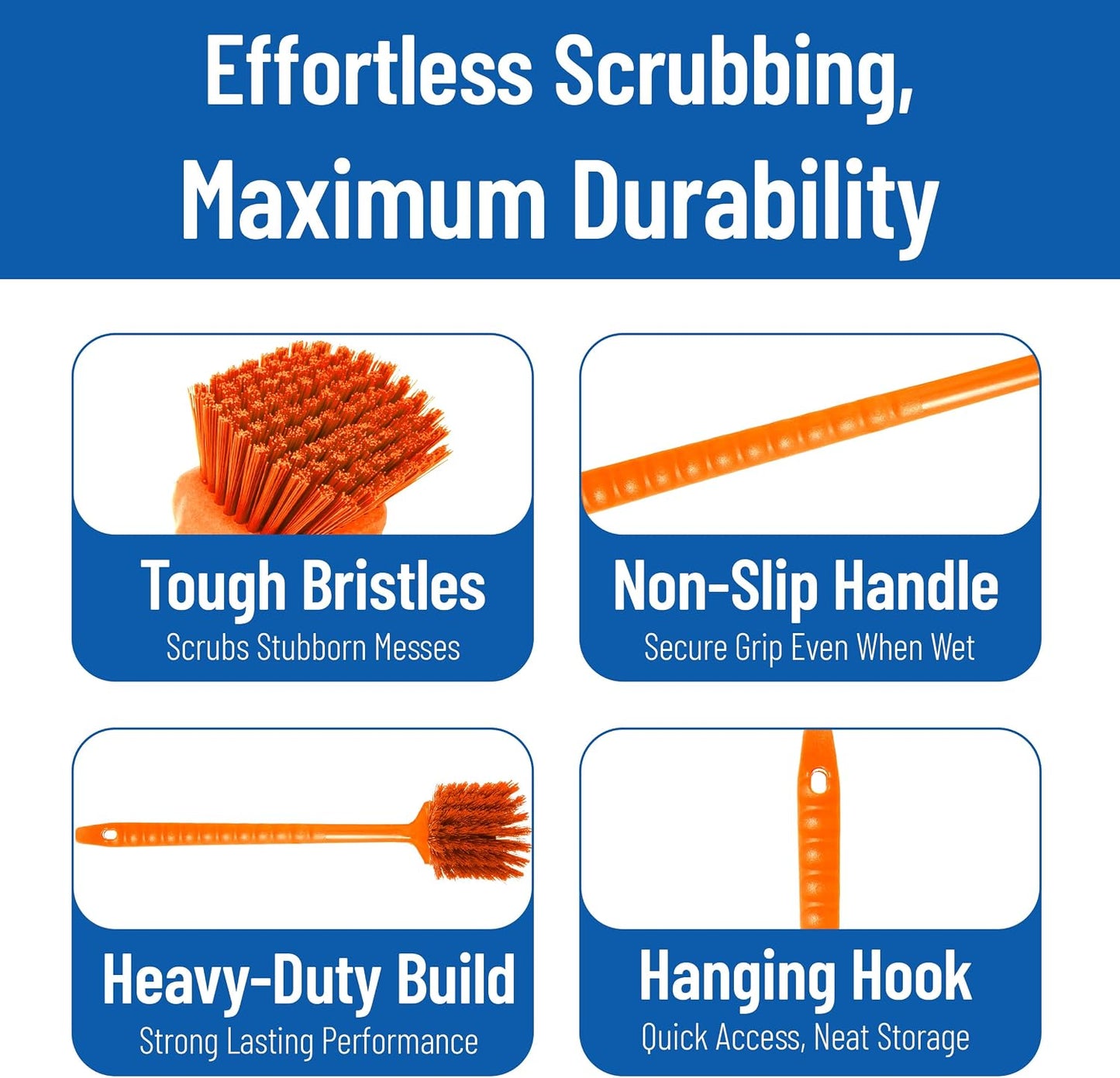 SPARTA 20" Floater Scrub Brush with Long Handle, Oil-Resistant Polyester Bristles, Multiple Trim Angles, Foam-Injected Polymer Block, Commercial Cleaning Tool, Orange