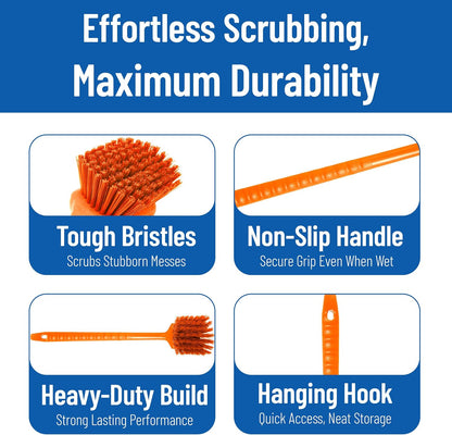 SPARTA 20" Floater Scrub Brush with Long Handle, Oil-Resistant Polyester Bristles, Multiple Trim Angles, Foam-Injected Polymer Block, Commercial Cleaning Tool, Orange