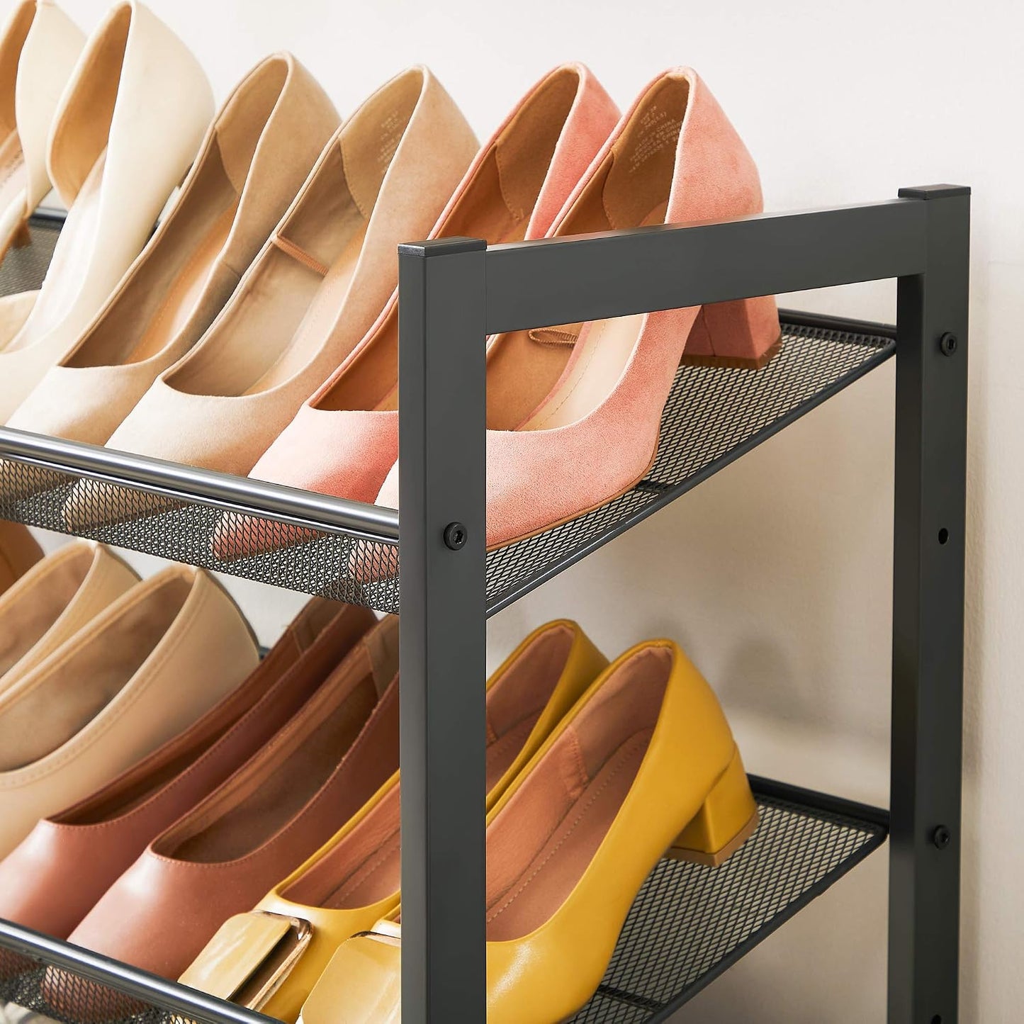 SONGMICS Shoe Rack, 12-Tier Shoe Organizer, Metal Shoe Storage for Garage, Entryway, Set of 2 6-Tier Stackable Shoe Shelf, with Adjustable Flat or Angled Shelves, Holds 48-60 Pairs, Black ULMR12B