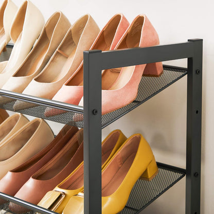 SONGMICS Shoe Rack, 12-Tier Shoe Organizer, Metal Shoe Storage for Garage, Entryway, Set of 2 6-Tier Stackable Shoe Shelf, with Adjustable Flat or Angled Shelves, Holds 48-60 Pairs, Black ULMR12B