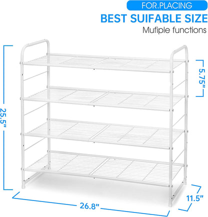Simple Trending 3-Tier Stackable Shoe Rack, Expandable & Adjustable Shoe Shelf Storage Organizer, Wire Grid, Black