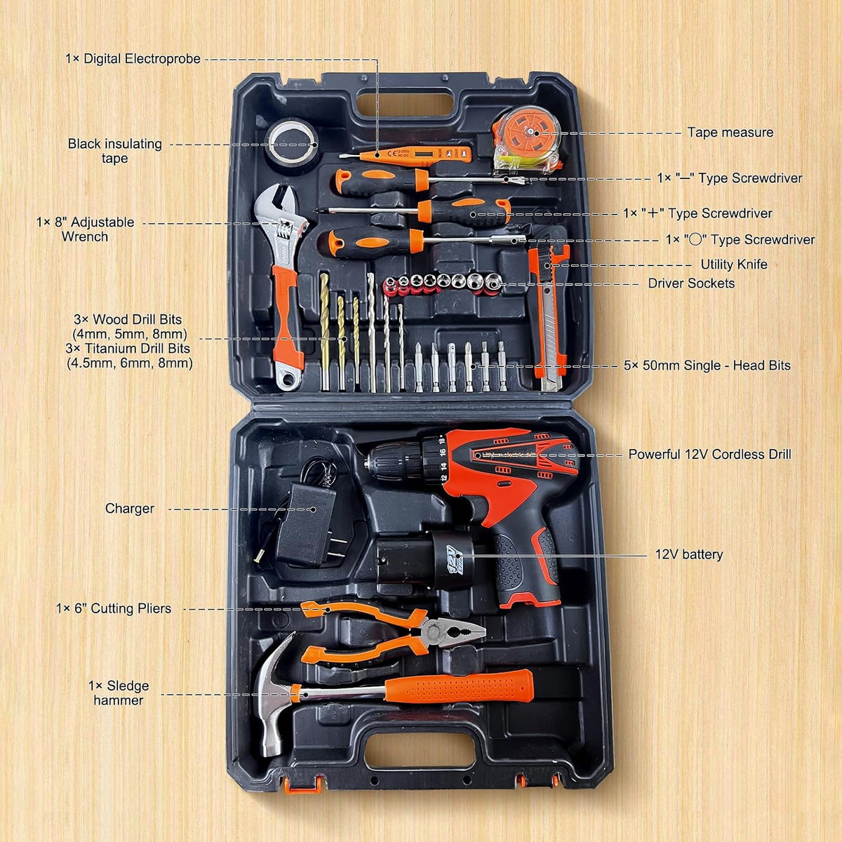 Tool Kit Basic Home Repair Tool Set,General Household Tool Kit with Plastic Tool box,Perfect for Outdoor working,Office & College Dorm.Tools mainly include hand saw,wrench,hammer,Screwdriver