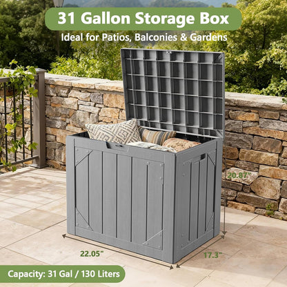 Outdoor Storage Box, 98 Gallon Deck Box, Outdoor Storage Bench, Waterproof Resin Storage Bench with Lockable Lid, Patio Furniture Cushions & Garden Tools Storage, UV Resistant (Black)