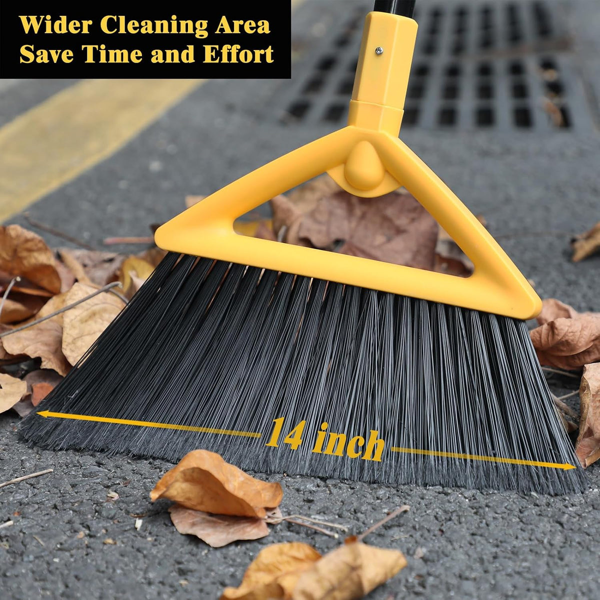 Heavy Duty Broom Outdoor and Indoor, 2 Pack Upgraded Commercial Angle Brooms, Perfect Yellow Broom of House, Kitchen, Garage, Courtyard