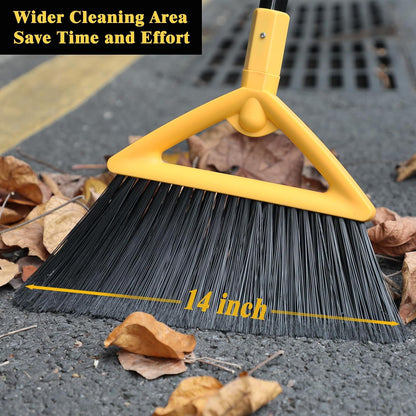 Heavy Duty Broom Outdoor and Indoor, 2 Pack Upgraded Commercial Angle Brooms, Perfect Yellow Broom of House, Kitchen, Garage, Courtyard