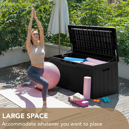 Devoko 120 Gallon Deck Box Resin Outdoor Storage Box Waterproof for Patio, Large Outdoor Storage Bench Lockable for Outside (Black)