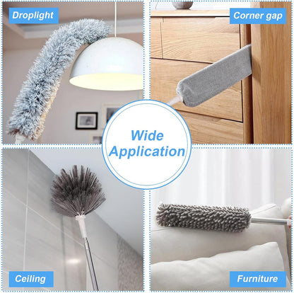 Duster with Extension Pole - Blue | 5-in-1 Kit Dusters for Cleaning, Extendable Duster with 100 Inches, Microfiber Dusters for Ceiling Fans, Furniture, Blinds