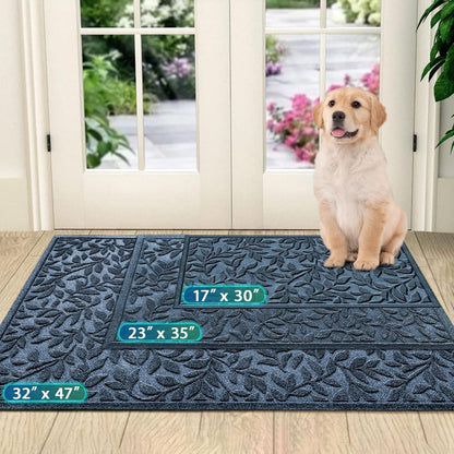Bulijojo Sturdy Front Entrance Doormats,Durable Heavy Duty Welcome Mat,Thick Absorbent Natural Rubber Non Slip Mat,Easy Clean Entryway Mat 17x30 Inch Leaves Green