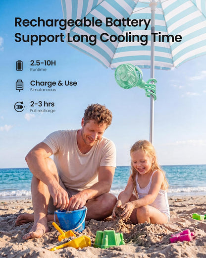 Gaiatop Mini Portable Stroller Fan, Battery Operated Small Clip on, Detachable 3 Speed Rechargeable, 360° Rotate Flexible Tripod Better Cooling for Car Seat Crib Treadmill Travel Black
