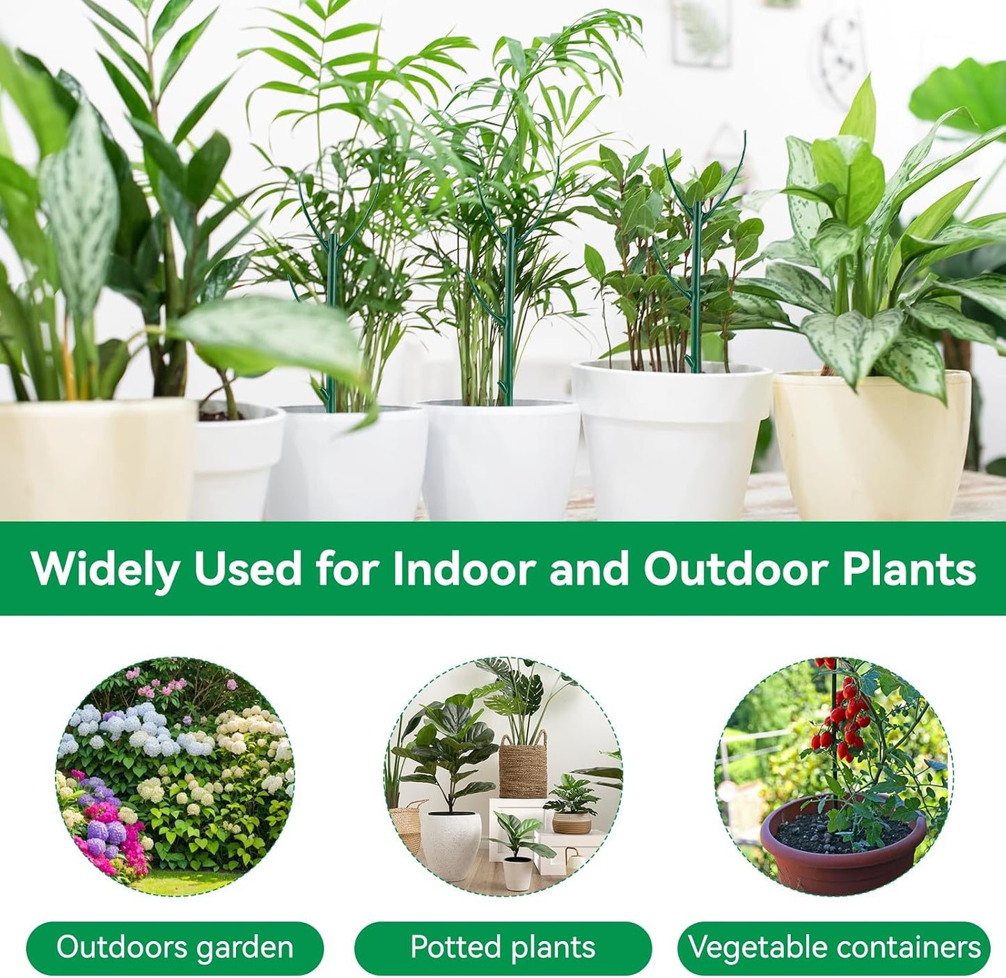 6 Pack Stackable Plant Support Stakes, Stackable Indoor/Outdoor Plant Support Pole with Clamps, Garden Trellis for Supporting Monstera Potted Plants and Climbing Plants