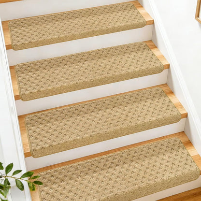 DEXDE Bullnose Stair Treads for Wooden Steps Non-Slip Stair Runner, 14 Pcs | Reusable bullnose carpet Stair Treads Indoor, Peel and Stick Stair Rugs with Edge Protection, Soft Washable, 30"x9.5" Grey