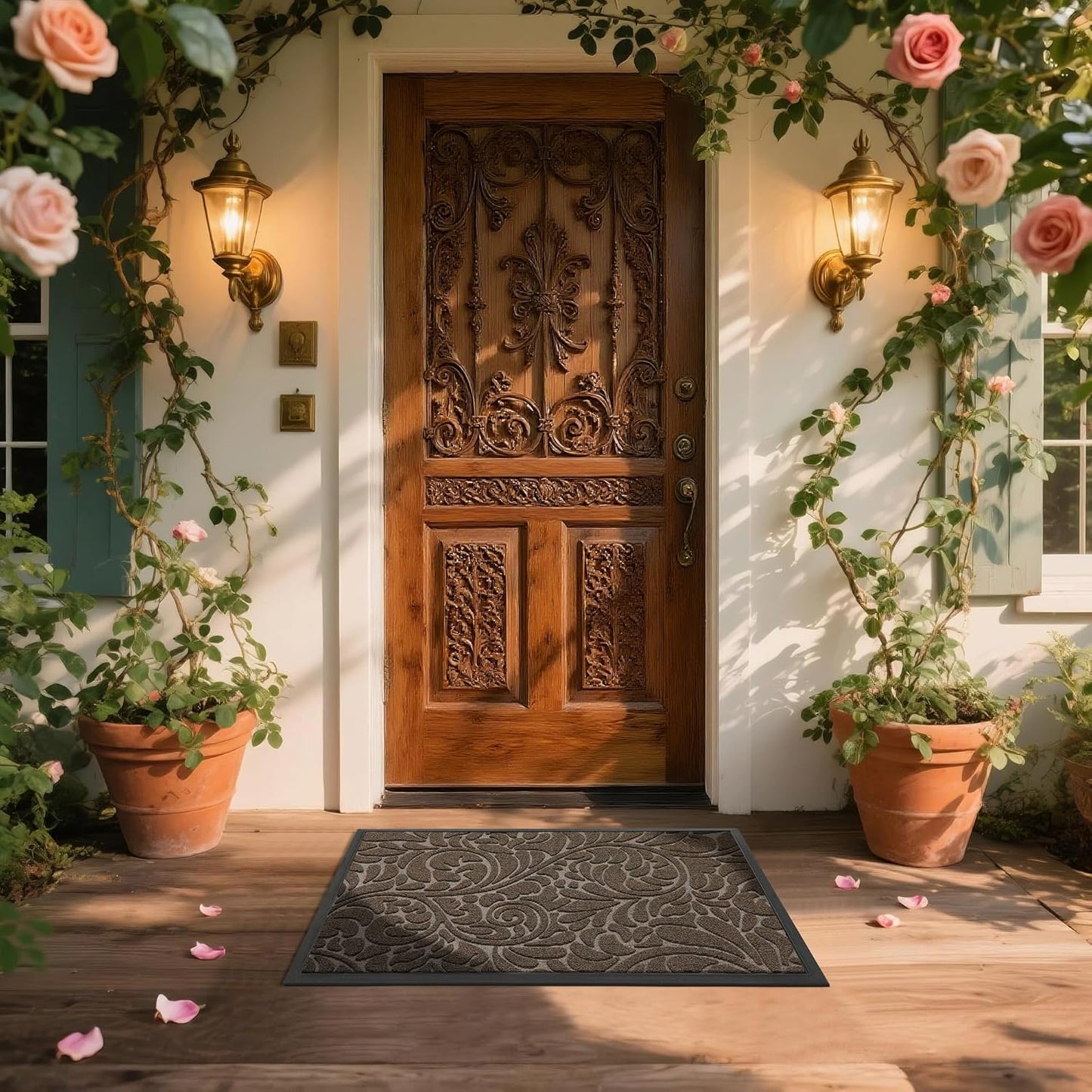 Yimobra Front Door Mat Outside Entrance, Waterproof Sturdy Retro Outdoor Mat, Heavy Duty Non-Slip Doormat for Garage Patio Entryway Indoor, Easy Clean, 29.5x17, Grey