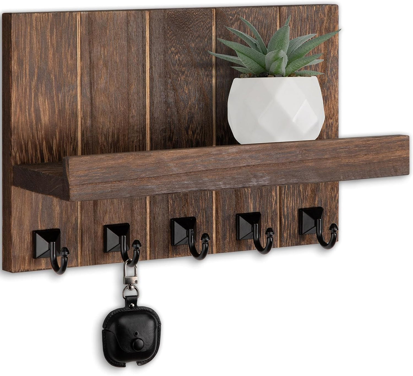 Key Holder for Wall, Decorative Key Holder with Shelf, Key and Mail Holder Wall Mount, Farmhouse Decor with 5 Key Hooks for Keys, Coats, ect.