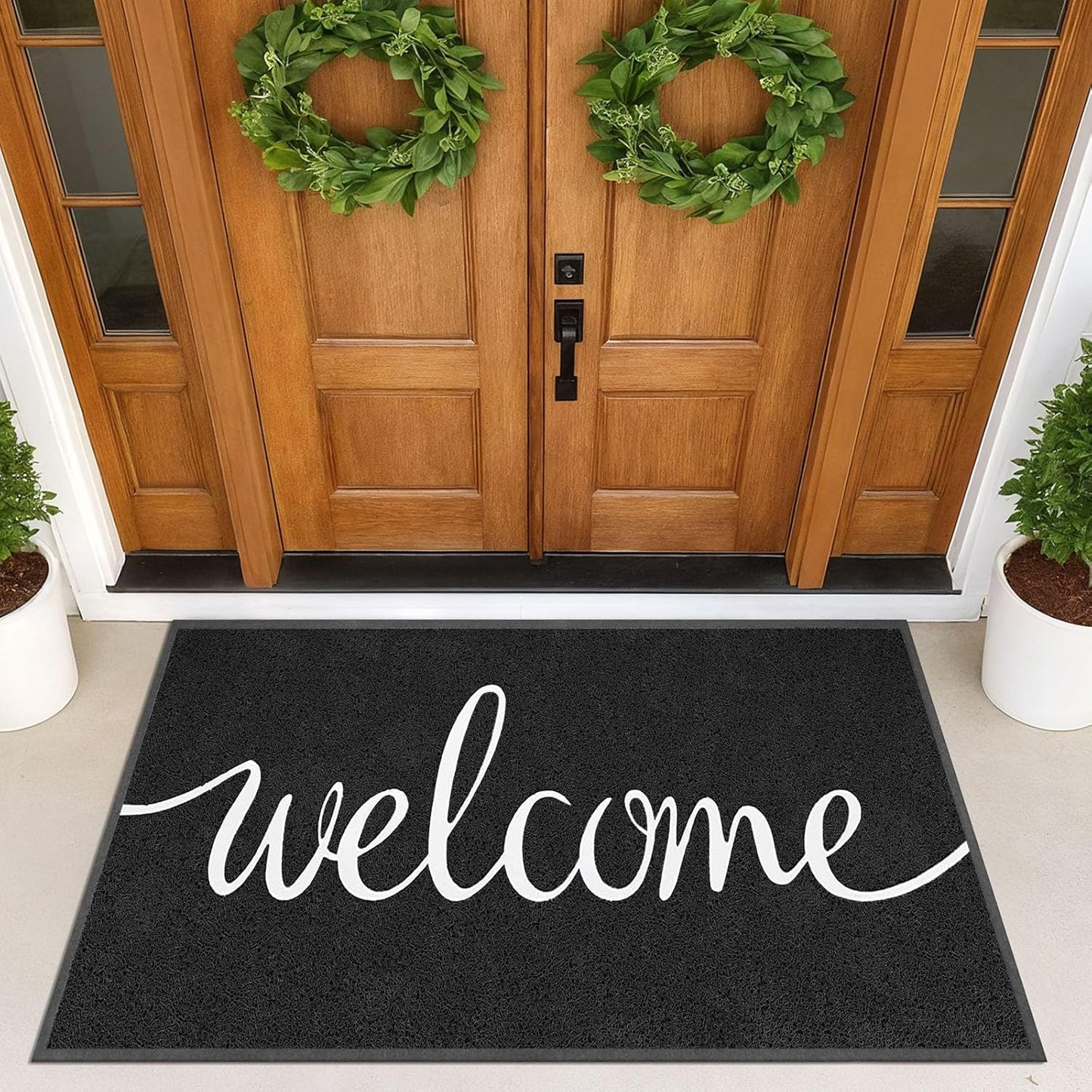 EARTHALL Door Mat Outside Inside Home Doormat, 30"x17.5", Durable Floor Mat Non Slip Mat Ultra Absorb Mud Easy Clean Front Doormat for Garage, Entryway, Patio, High Traffic Areas, Black