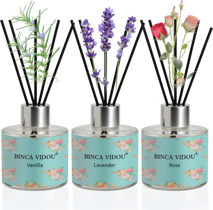 Reed Diffuser Set, Binca Vidou Lavender & Vanilla Natural Scent Oil Diffusers with Sticks for Home Office Bathroom Aromatherapy Decor 1.69oz x 2
