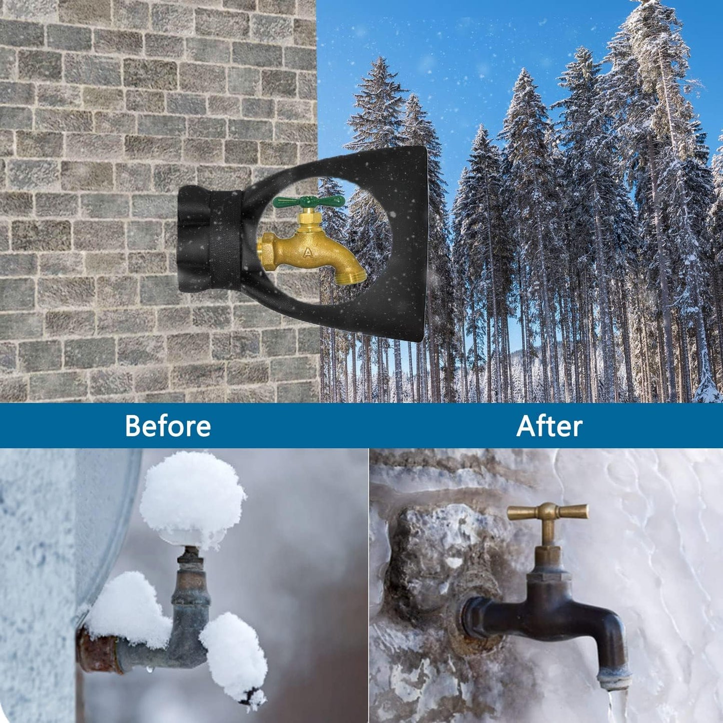Outdoor Faucet Cover Socks for Winter Freeze Protection, 7.09" W x 9.06" H, Velcro Thickened Anti-Freeze Outdoor Tap Cover, Reusable Waterproof Insulated Spigot backflow Cover,Black, 2Pcs