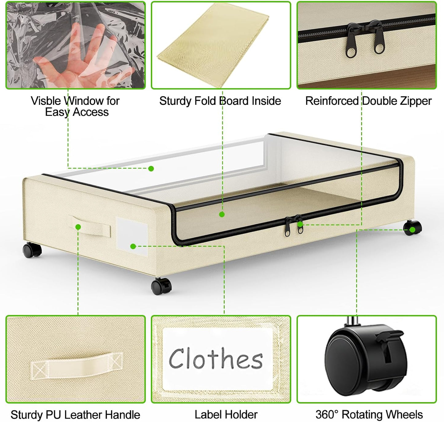 Molutsody Under Bed Storage with Wheels, 2-Pack Underbed Storage Containers with Clear Lids, Under Bed Shoe Storage Organizer, Rolling Under the Bed Storage Bins for Clothes Shoes Blankets (Black)