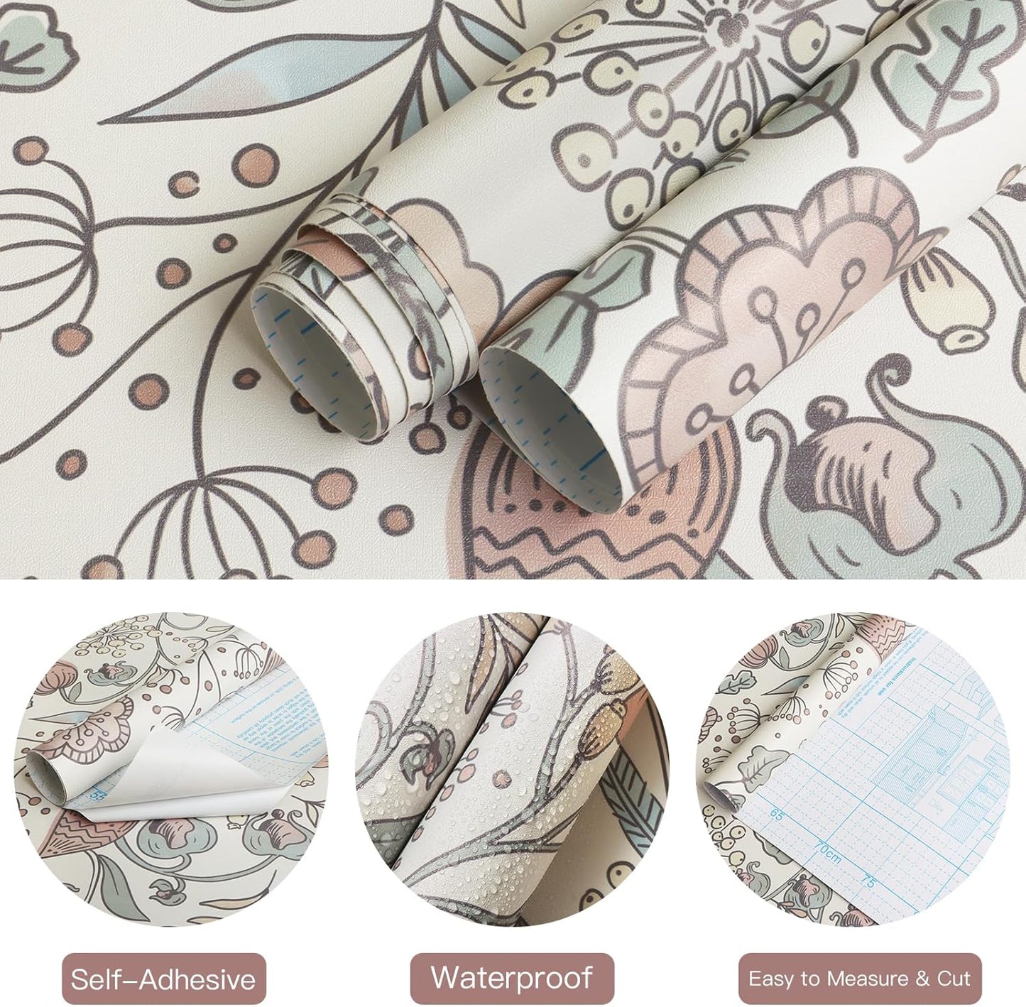 HeloHo Blue Floral Wallpaper Peel and Stick Self Adhesive Removable Wall Paper 16.1" X 118" Renter Friendly Waterproof Wallpaper Contact Paper for Furniture Living Room Bedroom Decor