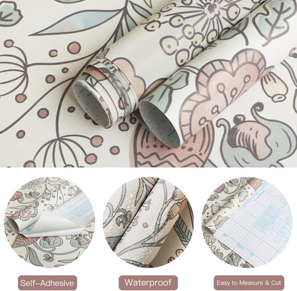 HeloHo Blue Floral Wallpaper Peel and Stick Self Adhesive Removable Wall Paper 16.1" X 118" Renter Friendly Waterproof Wallpaper Contact Paper for Furniture Living Room Bedroom Decor