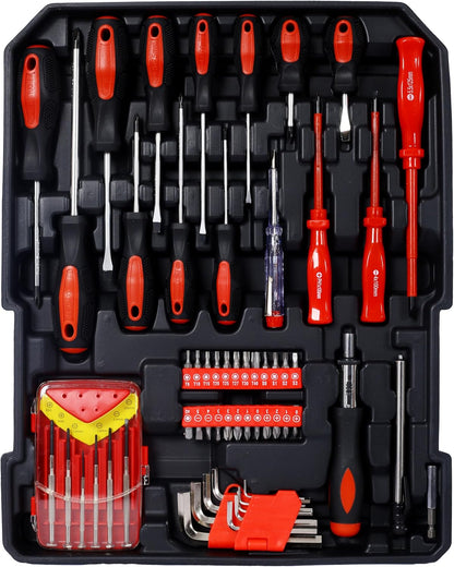 LuckyNote 969pcs Home Repair Tool Set Kit for Men, Toolbox Storage Case with 4 Drawers, General Household Tool Kit with Rolling Tool Box, Tool Set Kit for Maintenance, Garden, Homeowner, Handyman