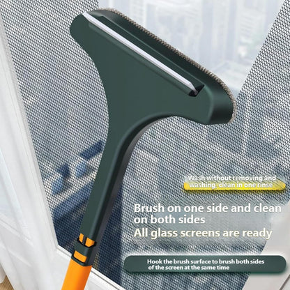 Window Screen Cleaner, 1Pc Double Sided Cleaning Brush, Fast Mesh Net Scraping Mop Washing Tool with Removable 16 Inch Handle for Glass Doors and Cabinets