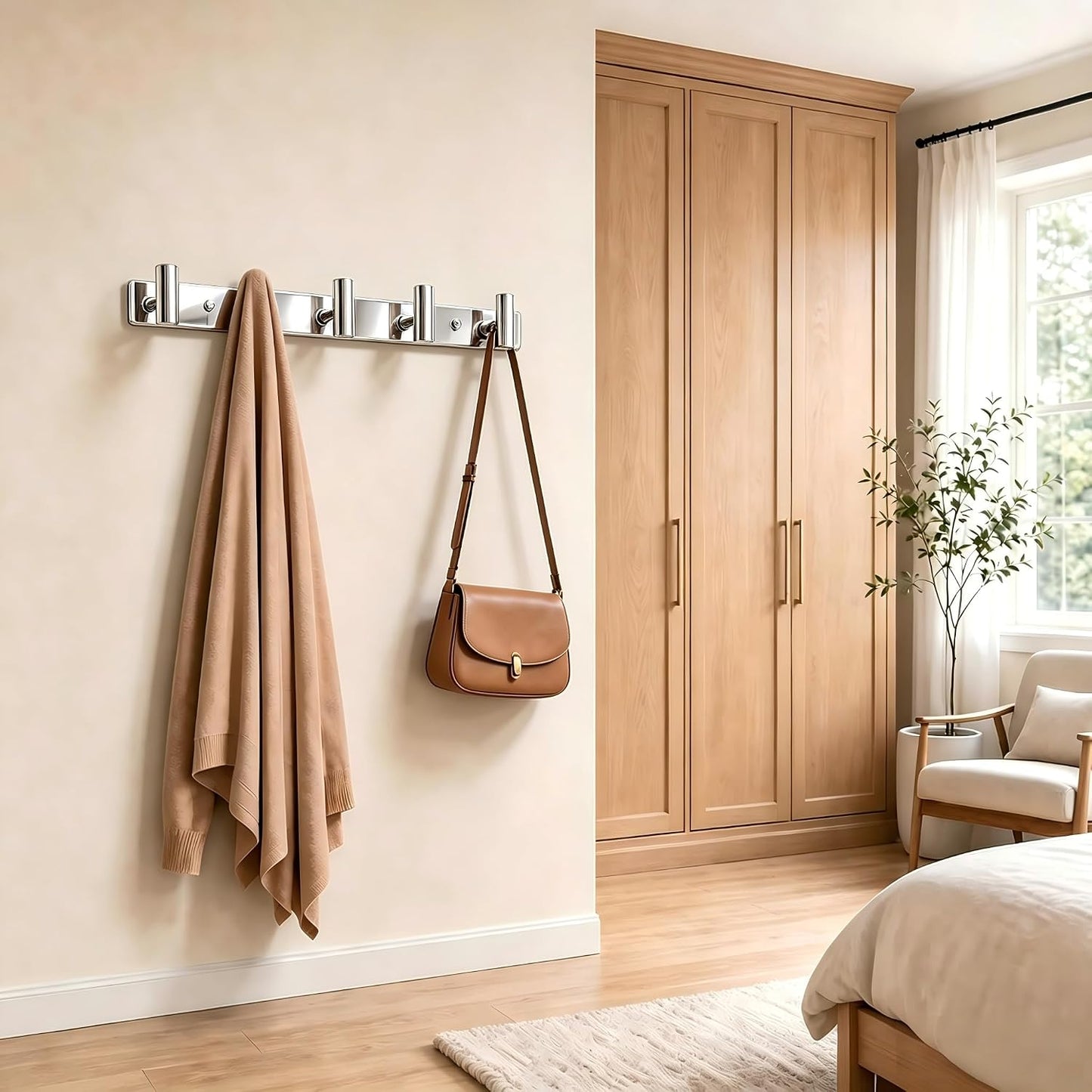 Wall Mounted Coat Rack-3 Hooks, Heavy Duty Stainless Steel Wall Hooks for Towel Coat Bag, Hat Rack Coat Hanger Coat Hooks Towel Racks for Bathroom Entryway Kitchen Office (Silver, 1 Pack)