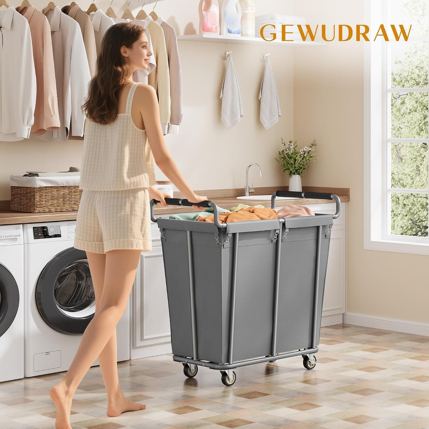 Gewudraw Large laundry hamper with Wheels, 3 Bag Big Rolling Laundry Hamper Sorter Cart, Extra Large Laundry Clothes Hamper, Heavy Duty Laundry Basket Organizer for Laundry Room,Bathroom,Black