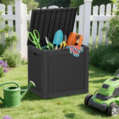 Outdoor Storage Box, 45 Gallon Deck Box with Lockable Lid, Waterproof Resin Storage Bin for Cushions, Garden Tools, Patio Furniture, Grey