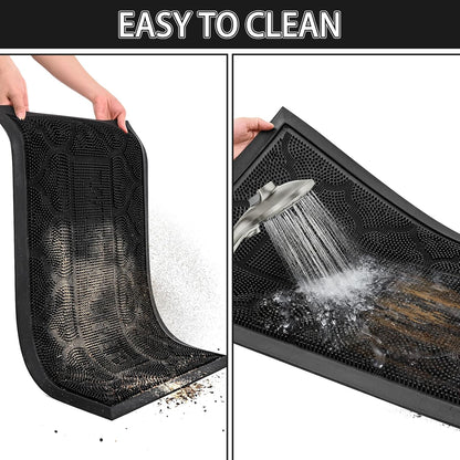 FRAMICS Front Door Mat Outside Entrance, Heavy Duty Rubber Door Mats Outdoor Welcome Mat Waterproof Doormat Non Slip for Entryway Doormats Dirt Trapper Indoor Mats All Seasons, 17 x 30 Inches, Black
