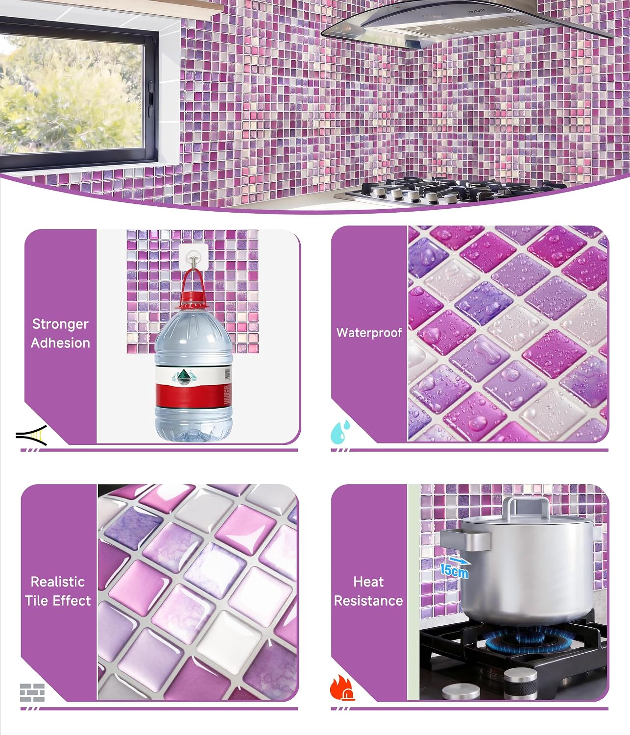 Yoillione Peel and Stick Backsplash for Kitchen: Self Adhesive Wall Tiles for Bathroom - Vinyl Thick Back Splash Tile (10, Light Coffee)
