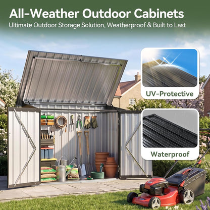 Aoxun Outdoor Storage Cabinet, 35 Cu.Ft Metal Storage Shed with Floor, All-Weather Outdoor Storage Box with Hydraulic Lid, Lockable Doors for Patio Garden Garage, Black