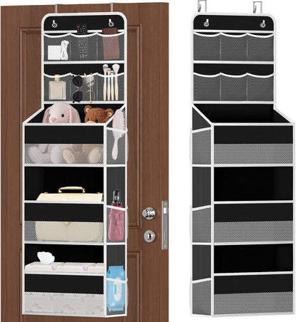 SpaceHacks 5-Tier Over the Door Organizer with Mesh Pockets, Baby Nursery Storage for Closet, Bathroom and Bedroom, Adjustable Hanging Closet Organizer for Cosmetics, Books and Essentials (Dark Grey)