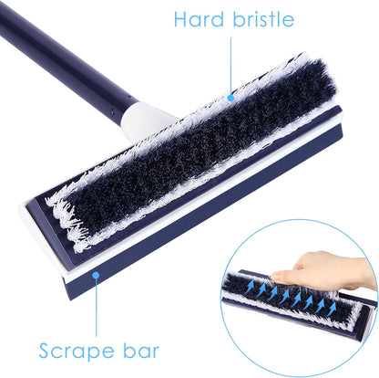 BOOMJOY Floor Scrub Brush with 57" Long Handle, 12" Wide Head, 2 in 1 Scrape and Brush, Stiff Bristle for Cleaning Bathroom, Patio, Kitchen, Tile, Wall and Deck