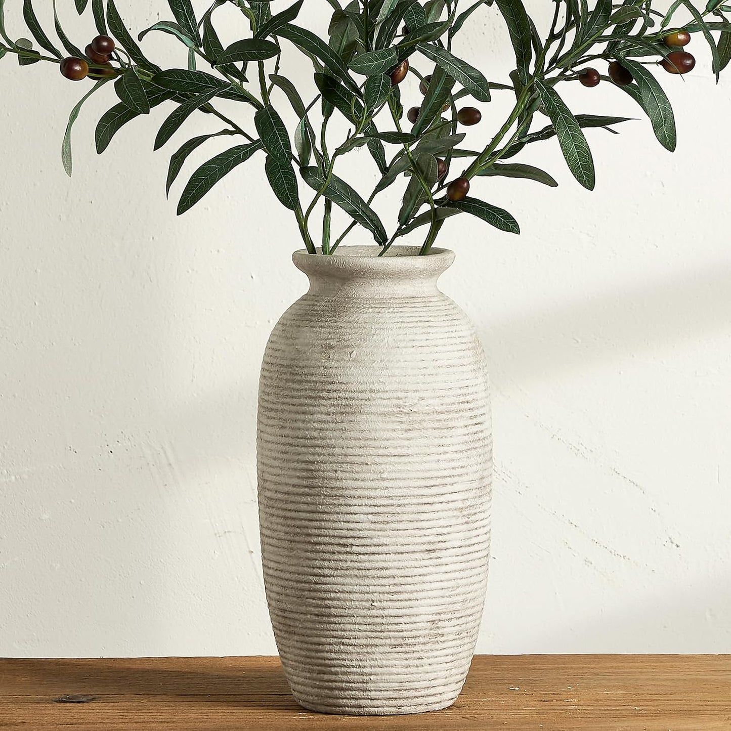 Ceramic Flower Vase, Small Rustic Farmhouse Vases Home Decor, Short Pottery Decorative Pampas Vase for Table Living Room Entryway Mantel Bookshelf Bedroom Bathroom Kitchen - 6" W