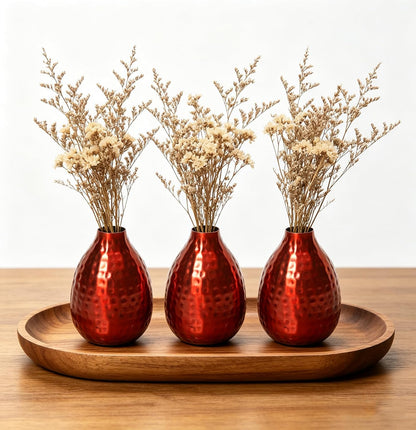 Hosley Small Cream Metal Tote Vase – Set of 4, 4.5" Long Decorative Mini Vases for Dried Floral Arrangements, Coffee Tables, Side Tables & Home Décor Accents