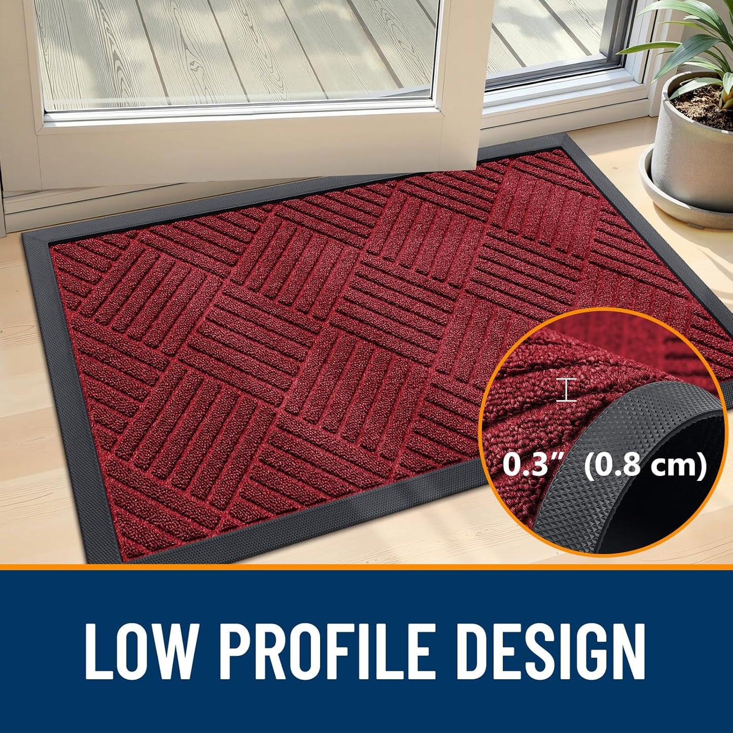 OLANLY Front Door Mat Outside Entrance 29.5x17, Absorbent, Heavy Duty Sturdy Natural Rubber Doormat Indoor Outdoor, Stain and Fade Resistant, Non-Slip Low Profile Floor Mat for Entryway, Grey Diamond