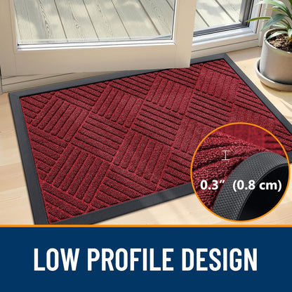 OLANLY Front Door Mat Outside Entrance 29.5x17, Absorbent, Heavy Duty Sturdy Natural Rubber Doormat Indoor Outdoor, Stain and Fade Resistant, Non-Slip Low Profile Floor Mat for Entryway, Grey Diamond