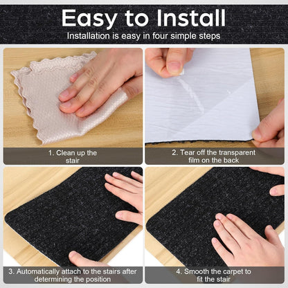 Homoyoyo 2Pcs Garage Stair Treads: Stair Treads Collection Indoor Skid Slip Resistant Skid Resistant Carpet Glue-Free Self-Adhesive Anti-Slip Mats Double Stripes for Repeated Use (Black,29X8X0.2inch)