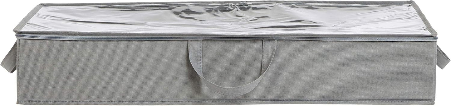 Amazon Basics Under Bed Storage Bags for Clothes and Blankets, Foldable Fabric Zipper Container with Clear Window and Reinforced Handles, Space Saving, 18 x 42 x 6 inches, Gray, 2-Pack